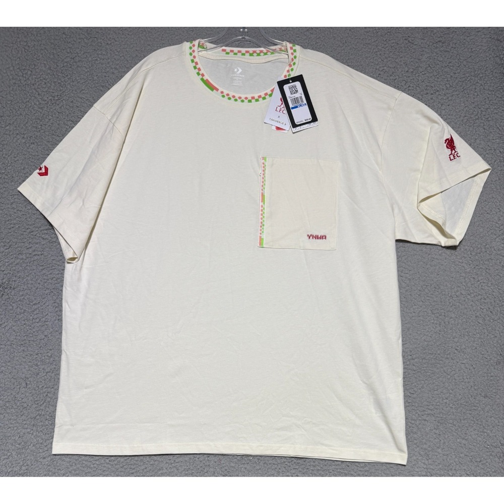 NEW Converse x LFC Liverpool t-shirt 10026941-A01 Mens XL Cream Zip pocket